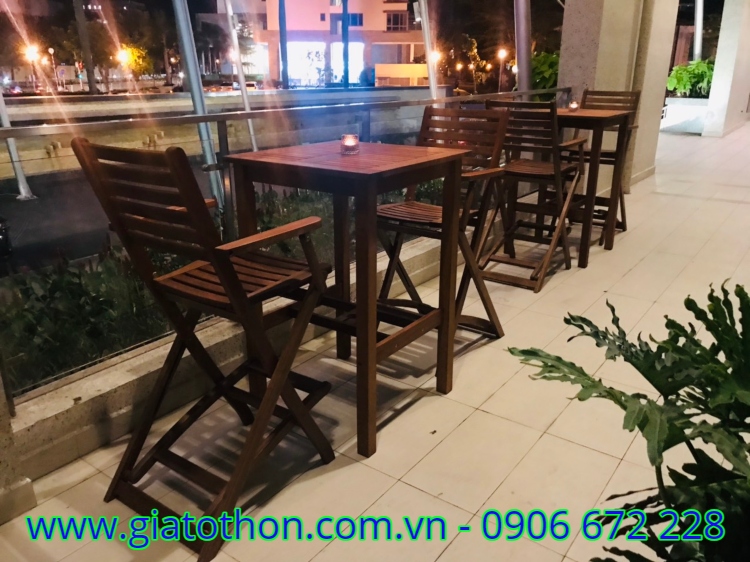 bàn ghế cafe gỗ xếp