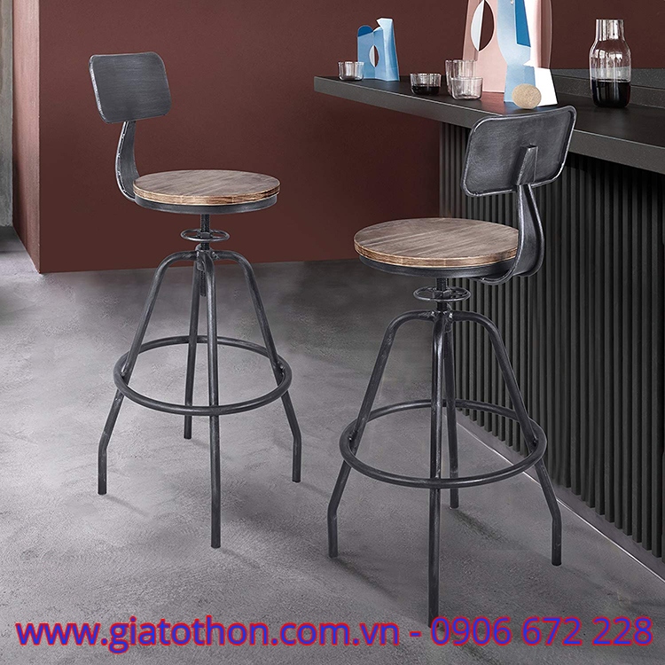 ghế bar tựa lưng sắt đế gỗ
